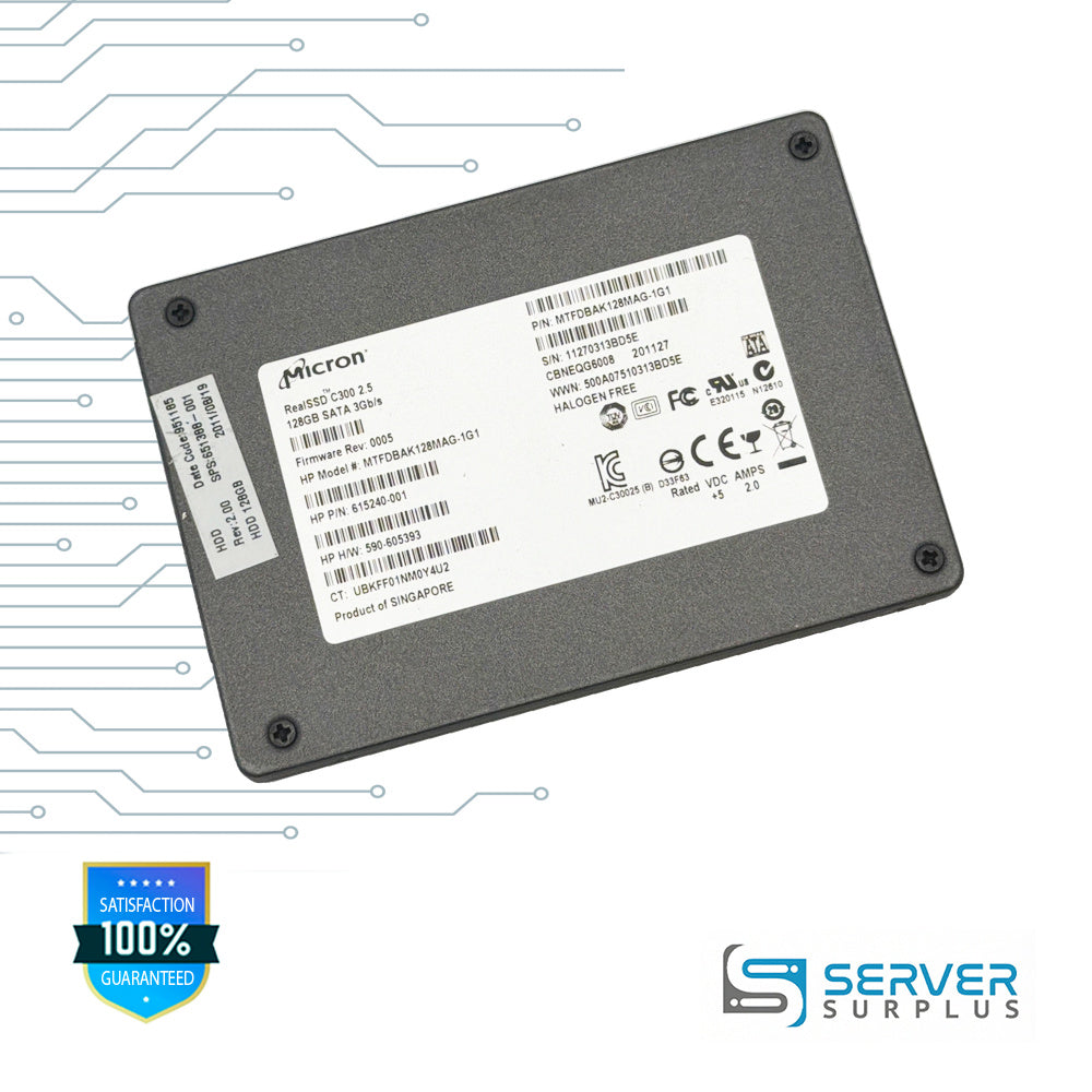 HP RealSSD C300 128GB SATA 3Gb/s 2.5 in Enterprise SSD | 615240-001 | MTFDBAK128MAG-1G1 | 590-605393 | 651388-001