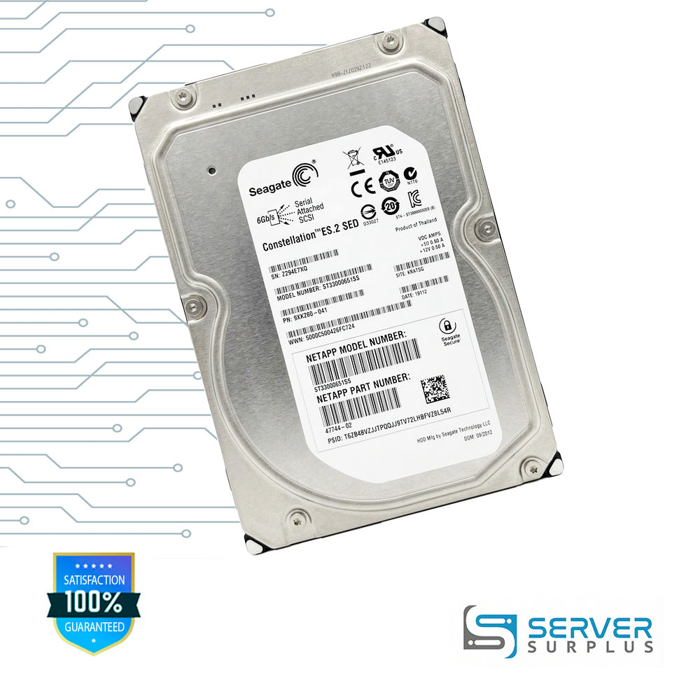 NetApp Constellation ES.2 SED SAS 6Gb/s 3.5 in Enterprise HDD | 47744-02 | ST33000651SS | 9XK260-041