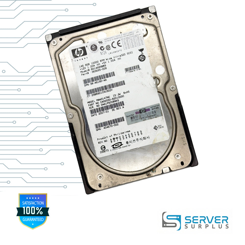 HP MAW3147NC 146.8GB SCSI 10K 3.5 in Enterprise HDD | 365695-008 | CA06550-B20100DC | 3R-A6180-AA | 29BB901CXU302V | 404670-002