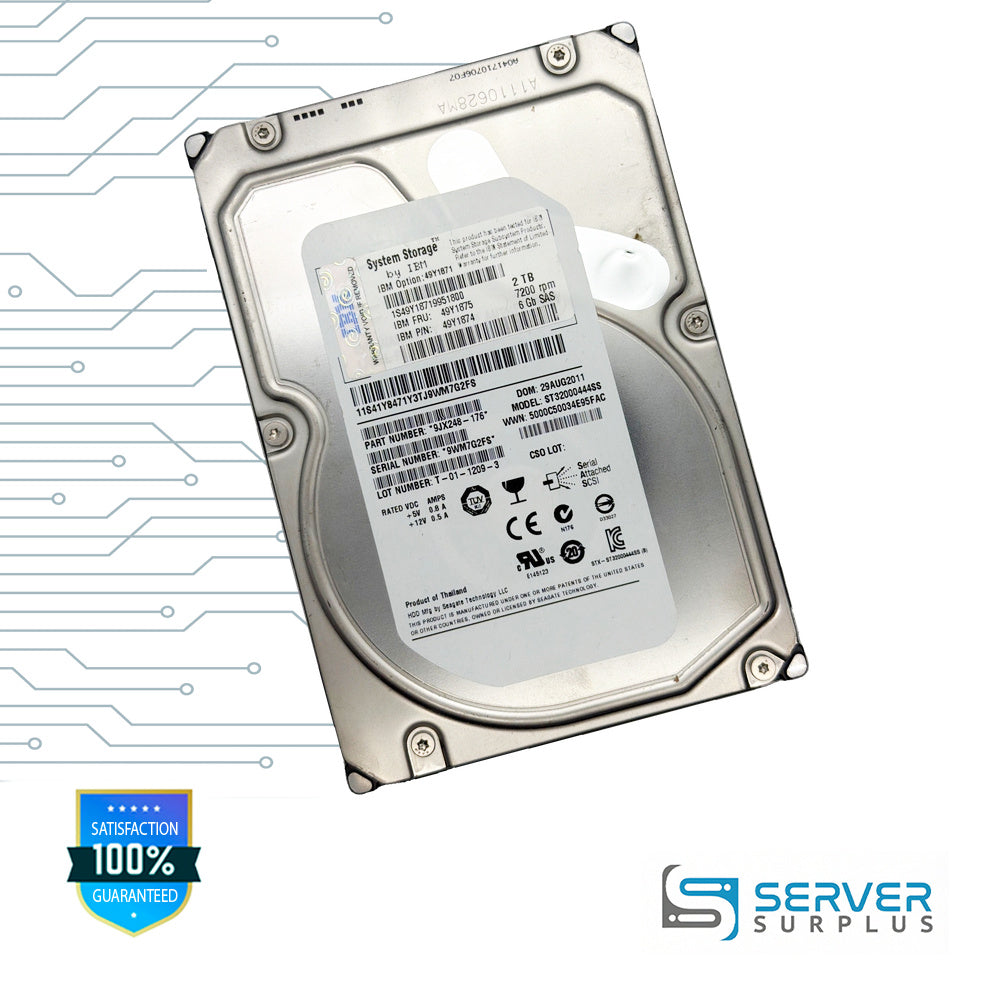 IBM 2TB SAS 7200 RPM 3.5 in Enterprise HDD | 49Y1875 | ST32000444SS | 49Y1871 | 49Y1874