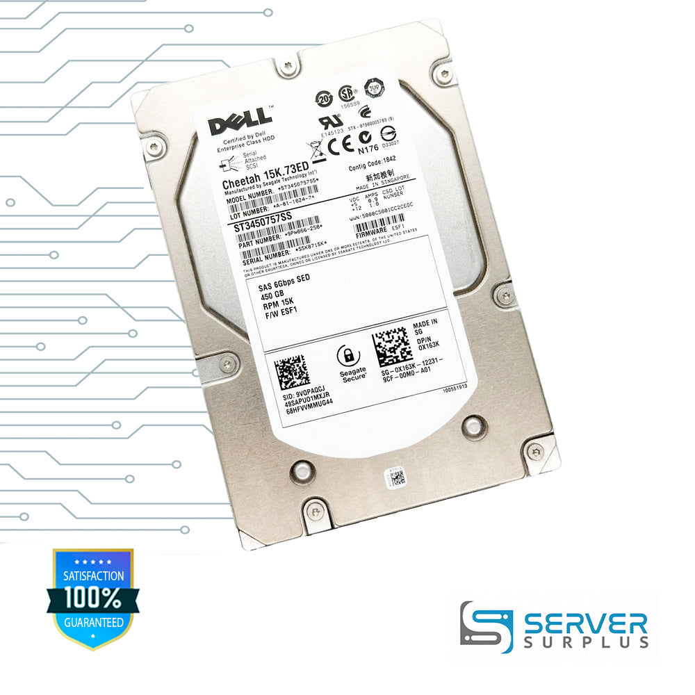Dell Cheetah 15K.7 450GB SAS 6Gb/s 3.5 in Enterprise HDD | 0X163K | ST3450757SS | X163K