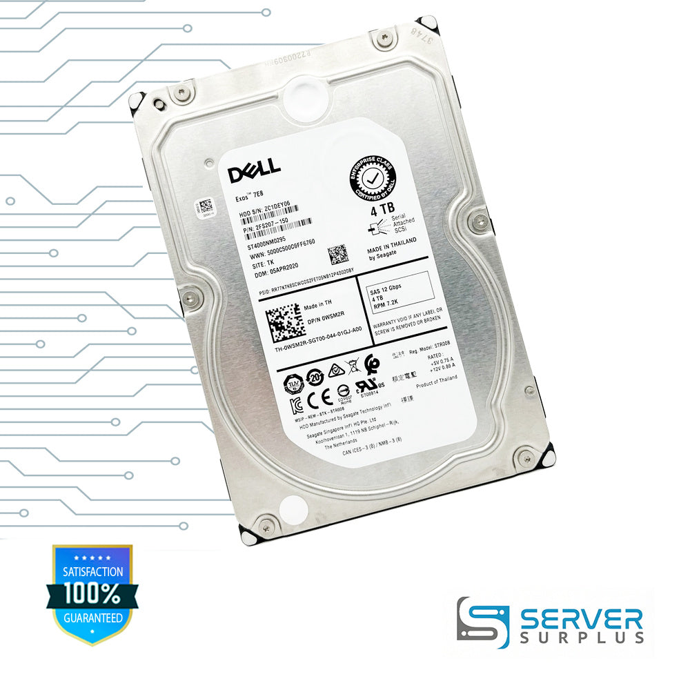 Dell Exos 7E8 4TB SAS 12Gb/s 3.5 in Enterprise HDD | 0W5M2R | ST4000NM0295 | 2FS207-150 | W5M2R