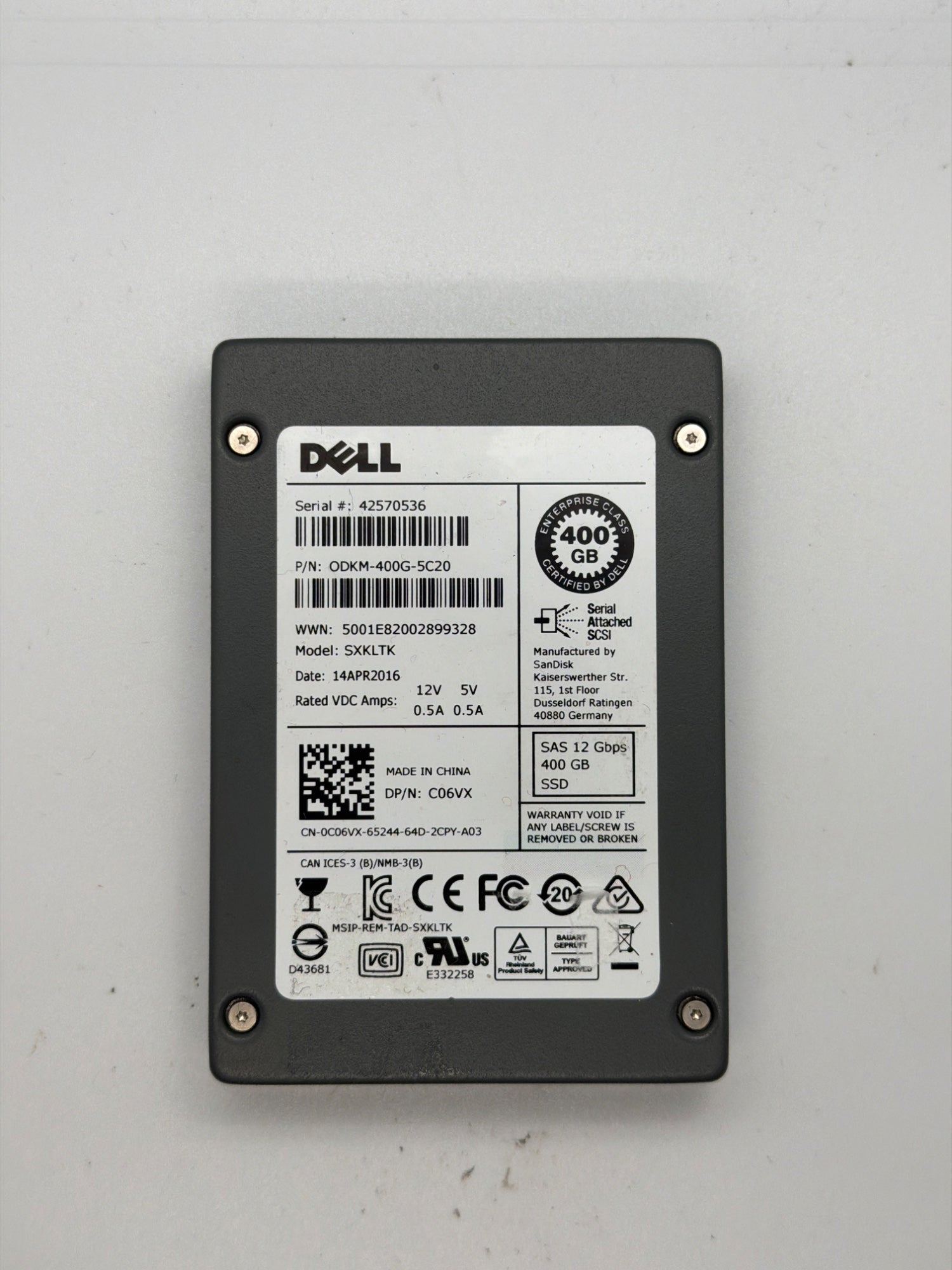 Dell Sxkltk 400GB SAS 12Gb/s 12Gb/s 2.5 in Enterprise SSD | ODKM-400G-5C20