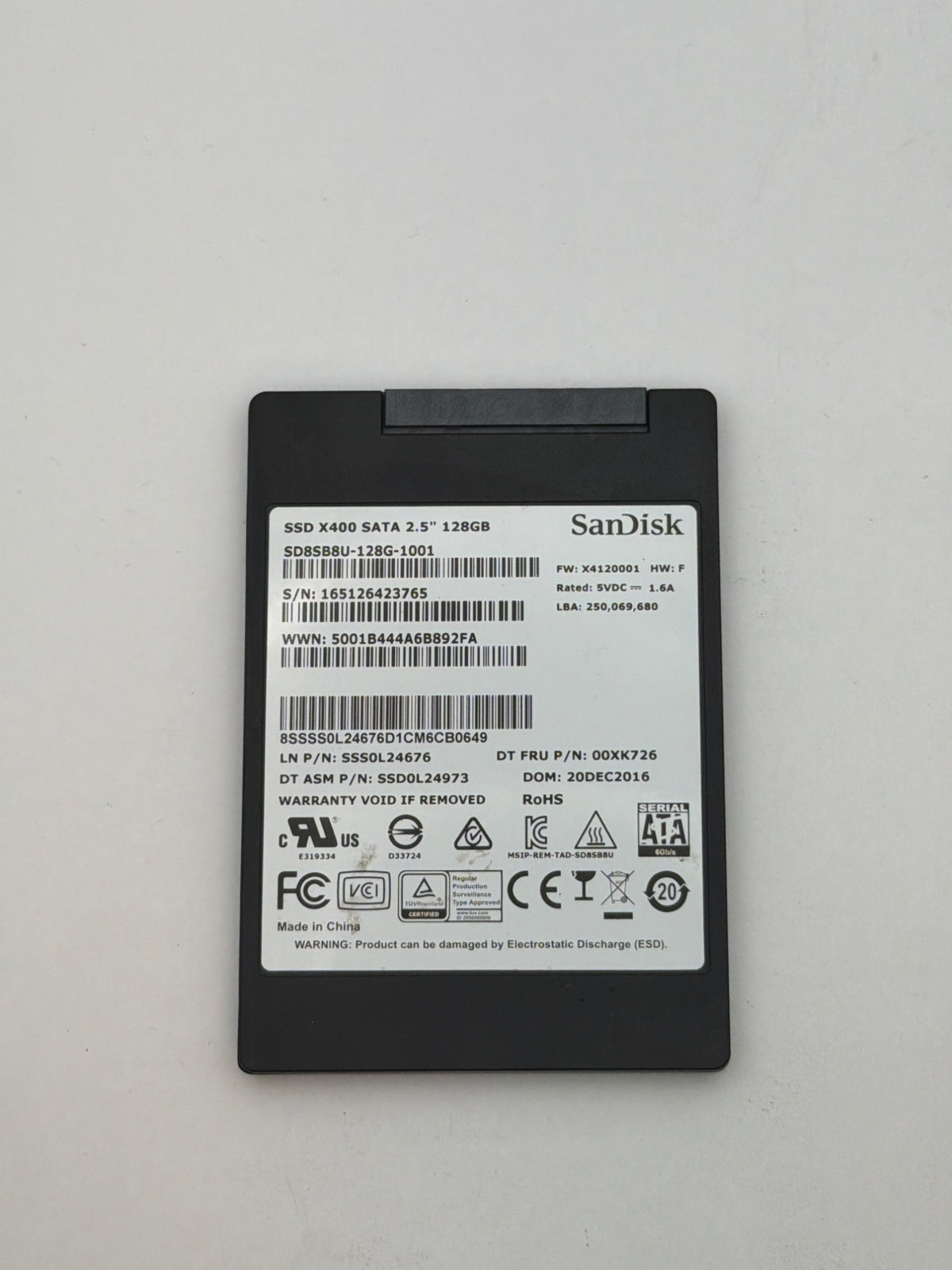 Lenovo X400 128GB SATA 2.5 in Enterprise SSD | SSS0L24676 | SD8SB8U-128G-1001 | 00XK726 | SSDOL24973