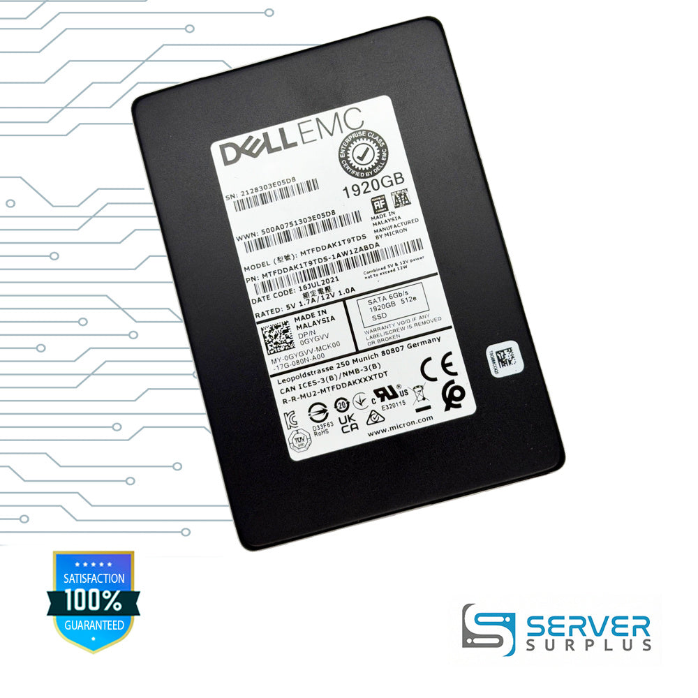 Dell 1.92TB SATA 6Gb/s 512e 2.5 in Enterprise SSD | 0GYGVV | MTFDDAK1T9TDS | GYGVV