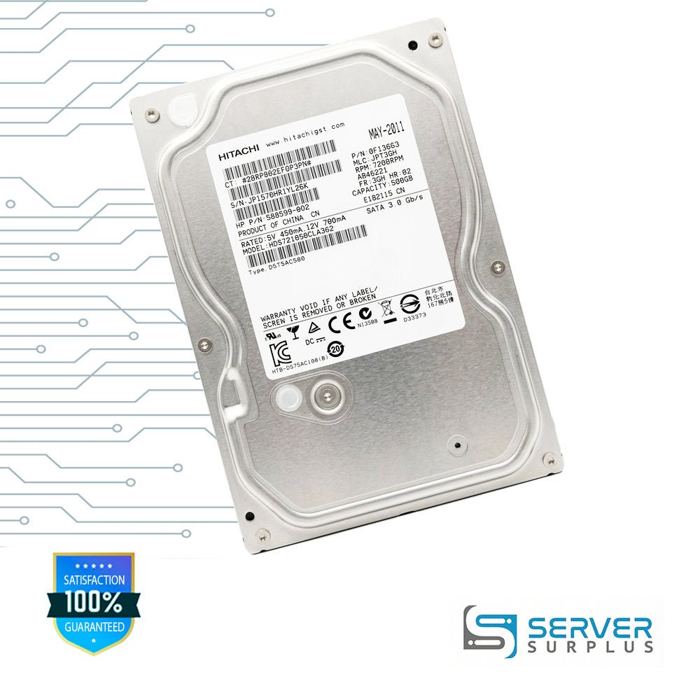 HP HDS721050CLA362 500GB SATA 7.2K 3.5 in Enterprise HDD | 588599-002 | 0F13653 | 504339-001