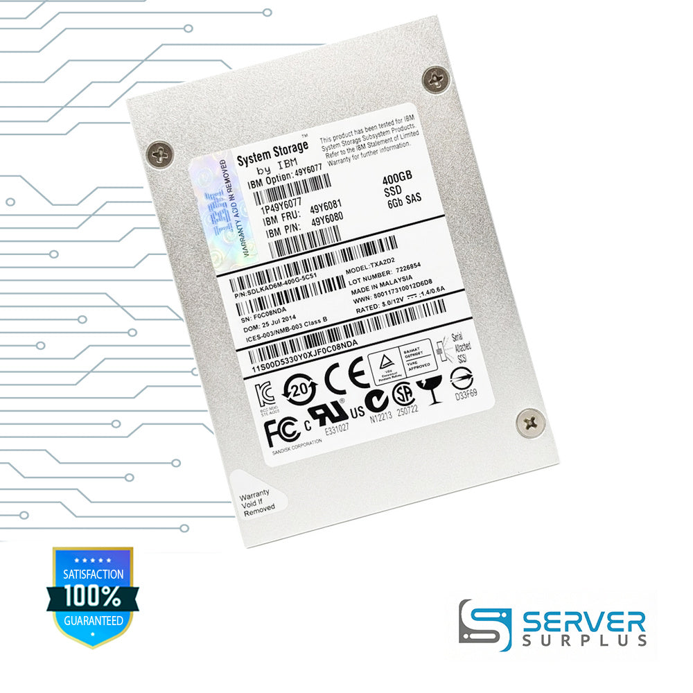 IBM TXA2D2 400GB SAS 6Gb/s 2.5 in Enterprise SSD | 49Y6081 | SDLKAD6M-400G-5C51 | 49Y6077 | 49Y6080