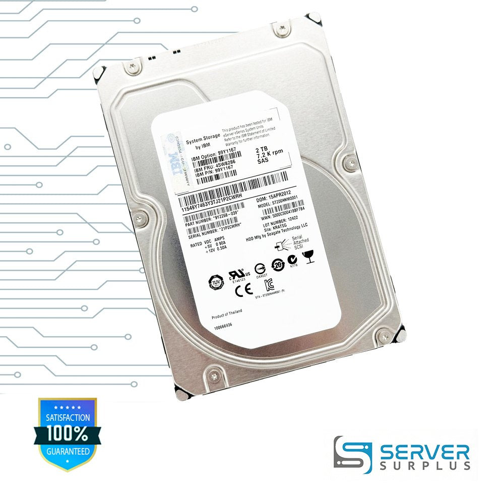 IBM 2TB SAS 7.2K RPM 3.5 in Enterprise HDD | 45W8286 | ST2000NM0001 | 99Y1167 | 9YZ268-039