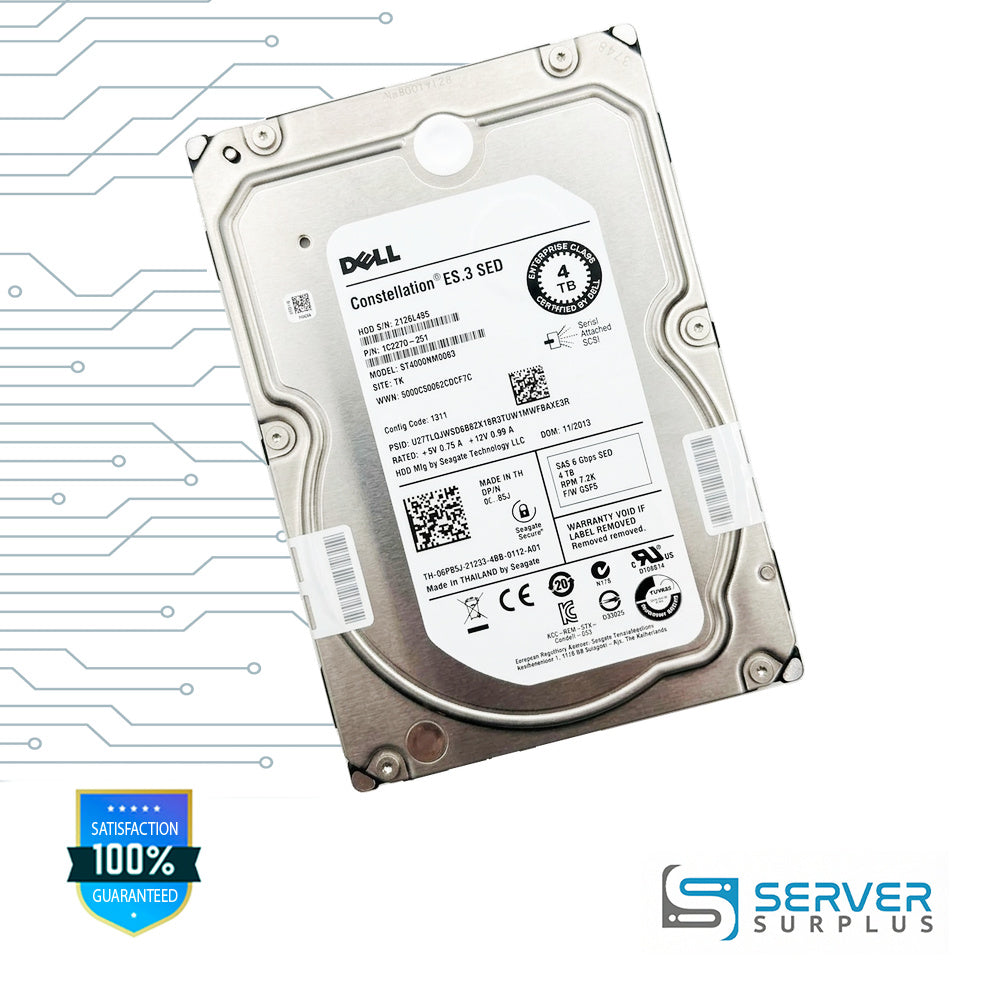 Dell Constellation ES.3 4TB SAS 7200 RPM 3.5 in Enterprise HDD | 0C85J | ST4000NM0063 | 1C2270-251 | C85J