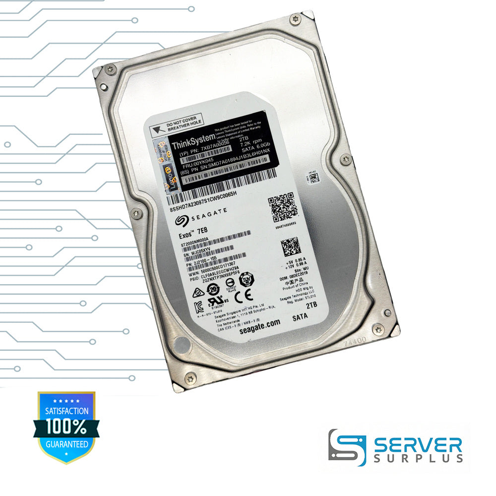 Lenovo Exos 7E8 2TB SATA 7.2K 3.5 in Enterprise HDD | 00YK045 | ST2000NM000A | 7XB7A00056