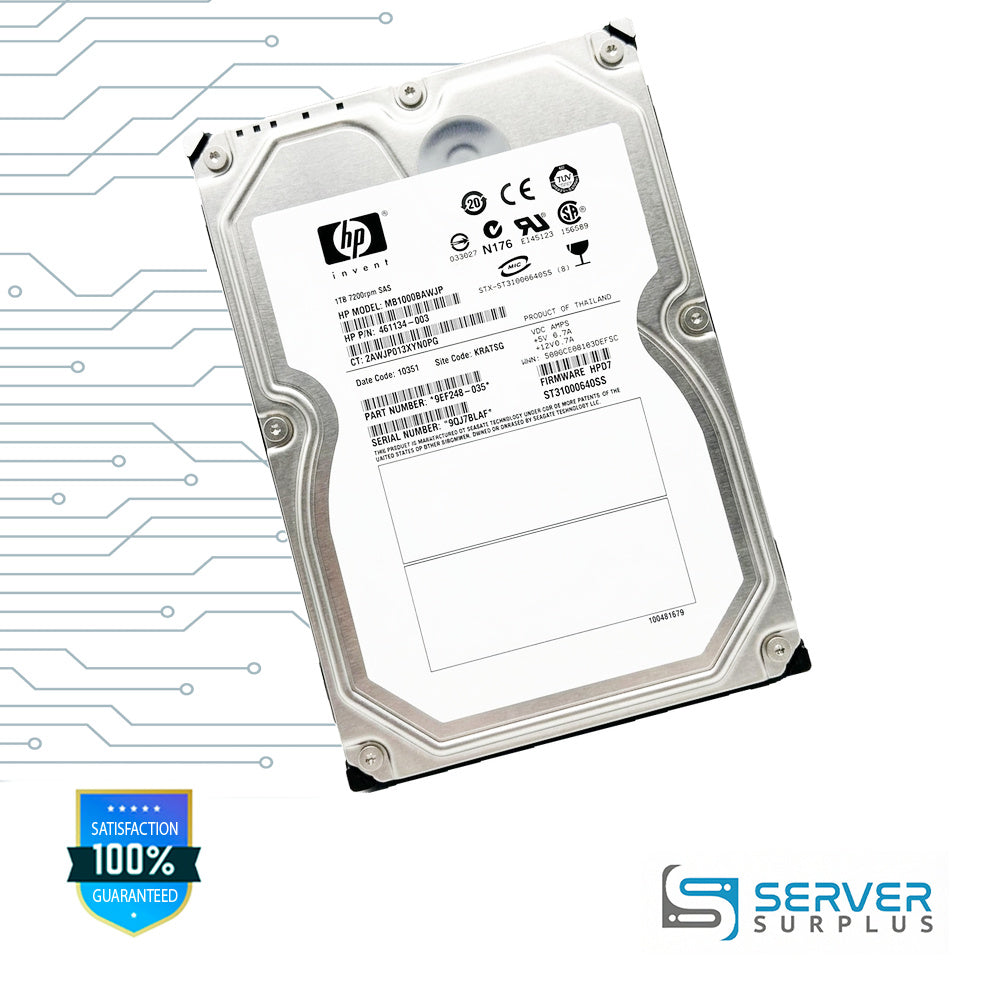 HP 1TB SAS 7200 RPM 3.5 in Enterprise HDD | 461134-001 | ST31000640SS | MB1000BAWJP | 537718-001