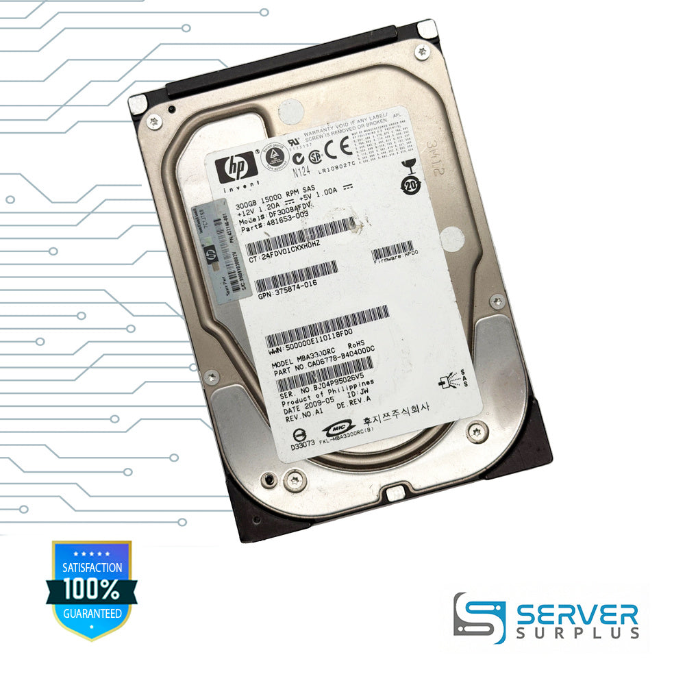 HP MBA3300RC 300GB SAS 15K 3.5 in Enterprise HDD | 481653-003 | CA06778-B40400DC | 375874-016