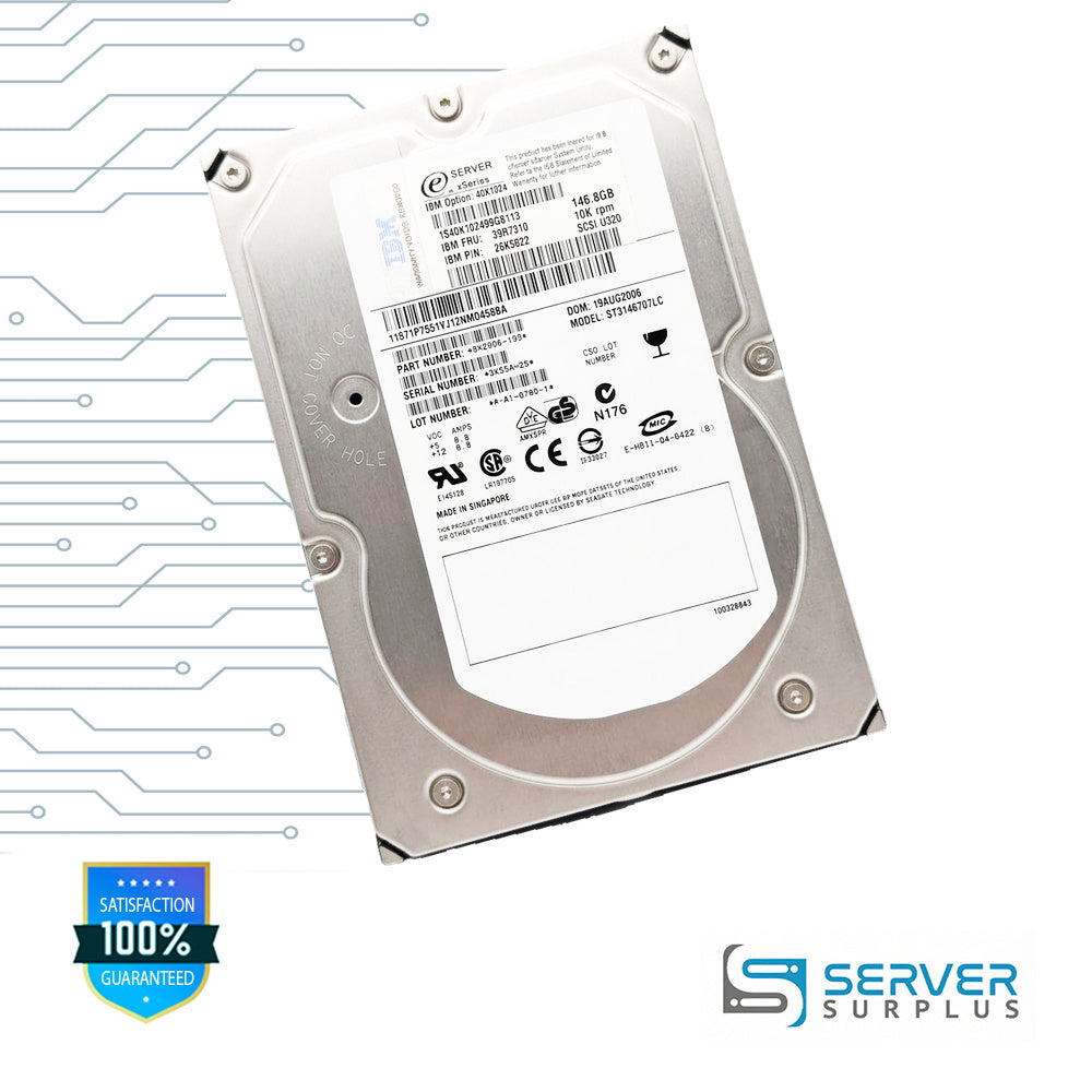 IBM 146.8GB SCSI 10K RPM 3.5 in Enterprise HDD | 39R7310 | ST3146707LC | 40K1024 | 26K5822